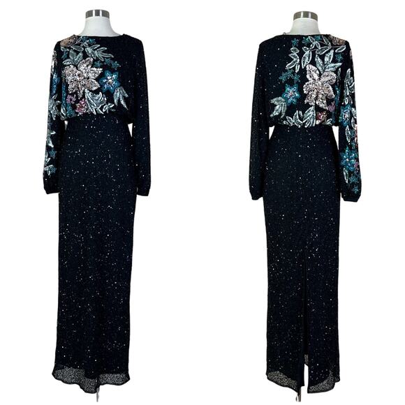 NEW Mac Duggal | Black Floral Long Sleeve High Neck Beaded Gown Formal Dress NWT - Picture 12 of 12